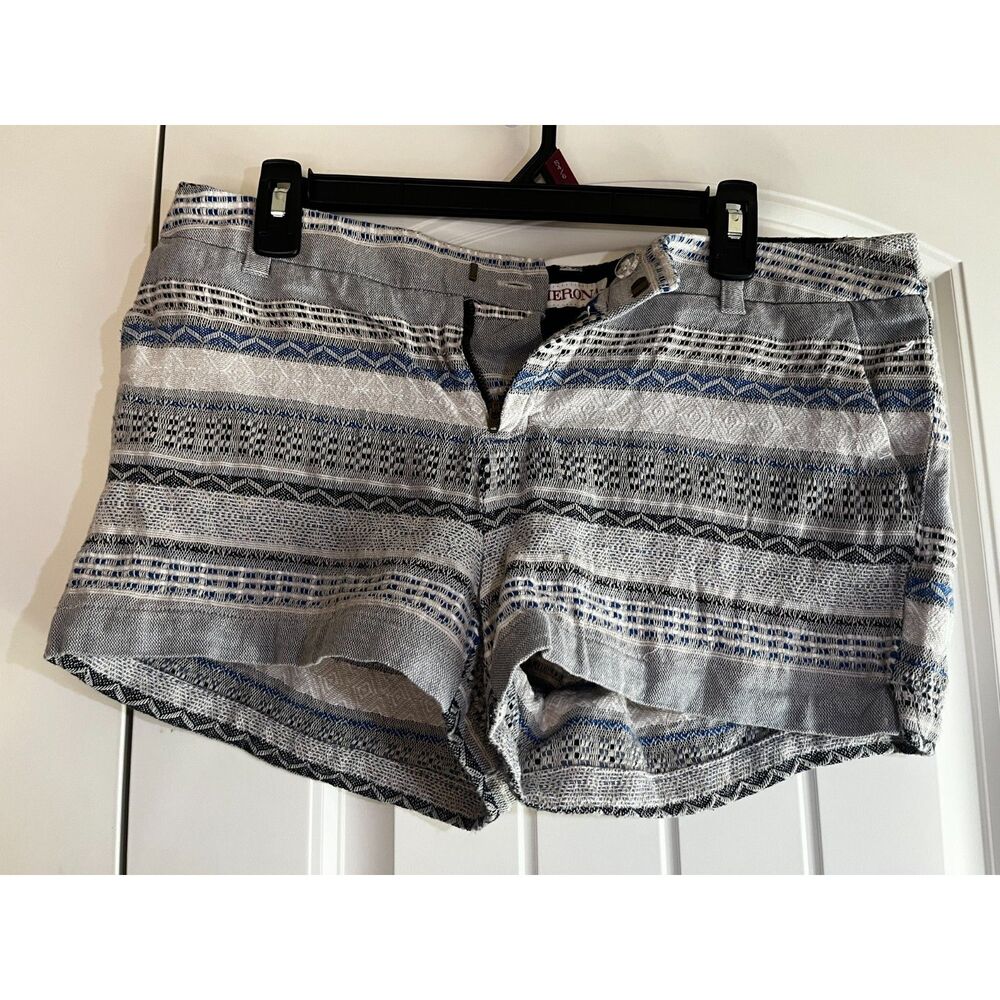 Women's Geometric Woven Shorts Size 8 | Blue White Gray Boho Southwestern